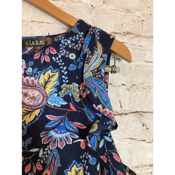 Rachel Roy Label Top Womens Large Navy Blue Floral Flutter Ruffle Sleeves Career - Picture 7 of 15
